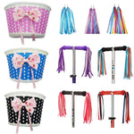 panier vélo enfant violet bleu noir moderne rayures points clips ruban décoratif