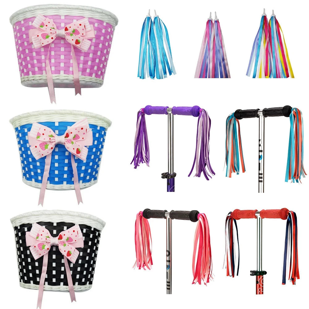 panier vélo enfant violet bleu noir moderne rayures points clips ruban décoratif
