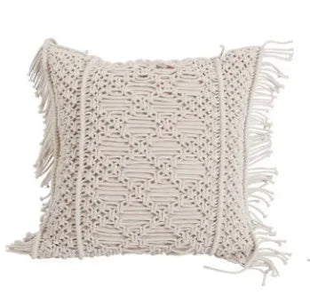 coussin tissé main bohème motif géométrique beige carré coton décoratif lit simple opacité sans