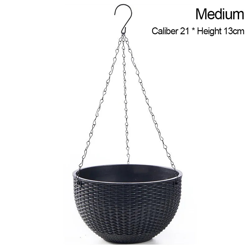 pots suspendus tressés noir blanc bleu moderne crochet chaine cloison autoarrosant
