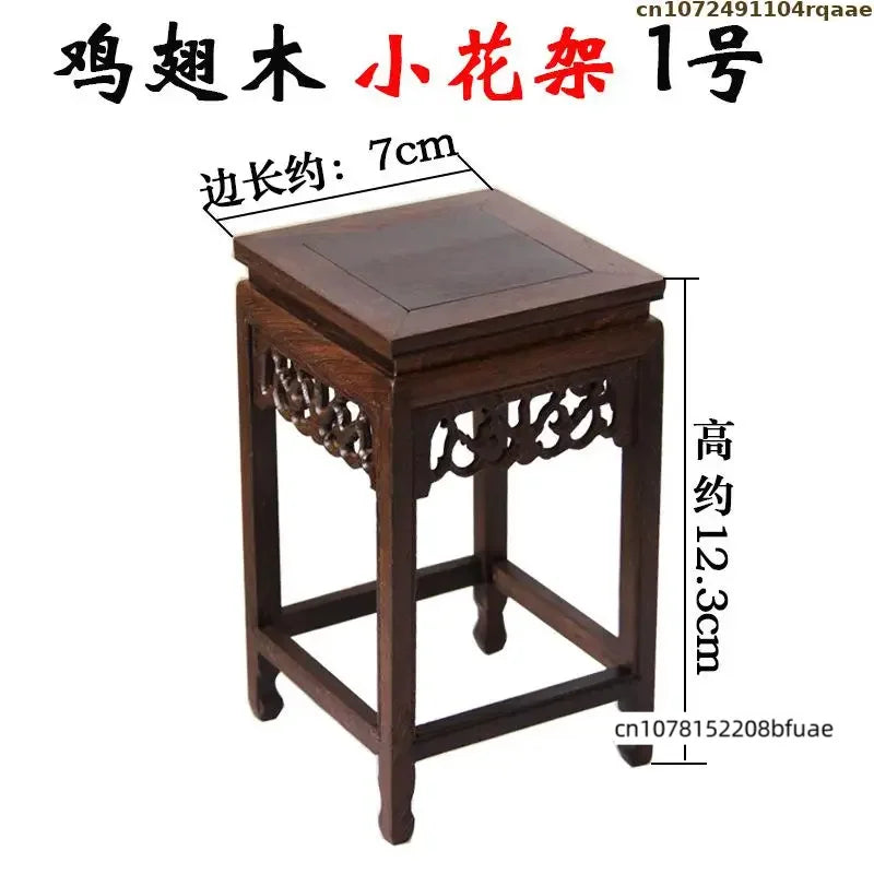 table d'appoint bois massif classique plante pot fleur statuette marron foncé finement sculptéintérieur décoration