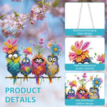 décoration suspendue hiboux fleurs acrylique pailletée couleurs joyeuses kit diamants