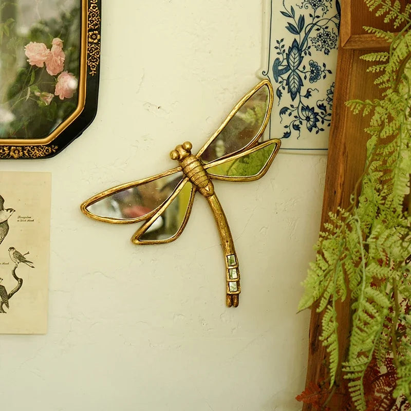 miroir mural art déco doré hirondelle papillons insectes motifs texturés adhésif vintage