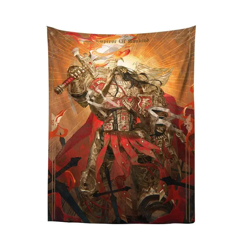 tapisserie murale warhammer 40k personnage armé bleu noir rouge moderne détaillée hand washable digital