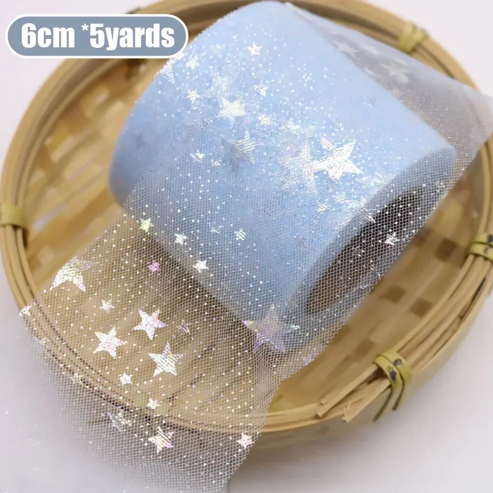 ruban tulle étoiles holographiques violet rose bleu clair noir blanc clips