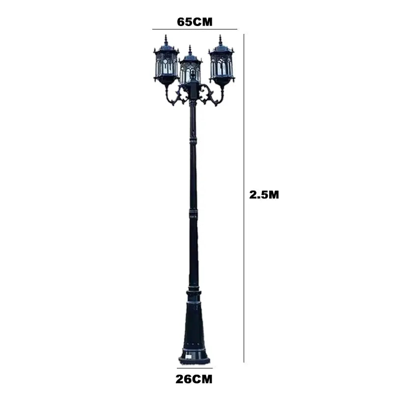 Lampadaire extérieur trois têtes or noir classique éclairage public ip65 led hand brushed bronze