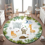 tapis rond polyester antidérapant motif animaux jungle enfant moderne 120x120cm