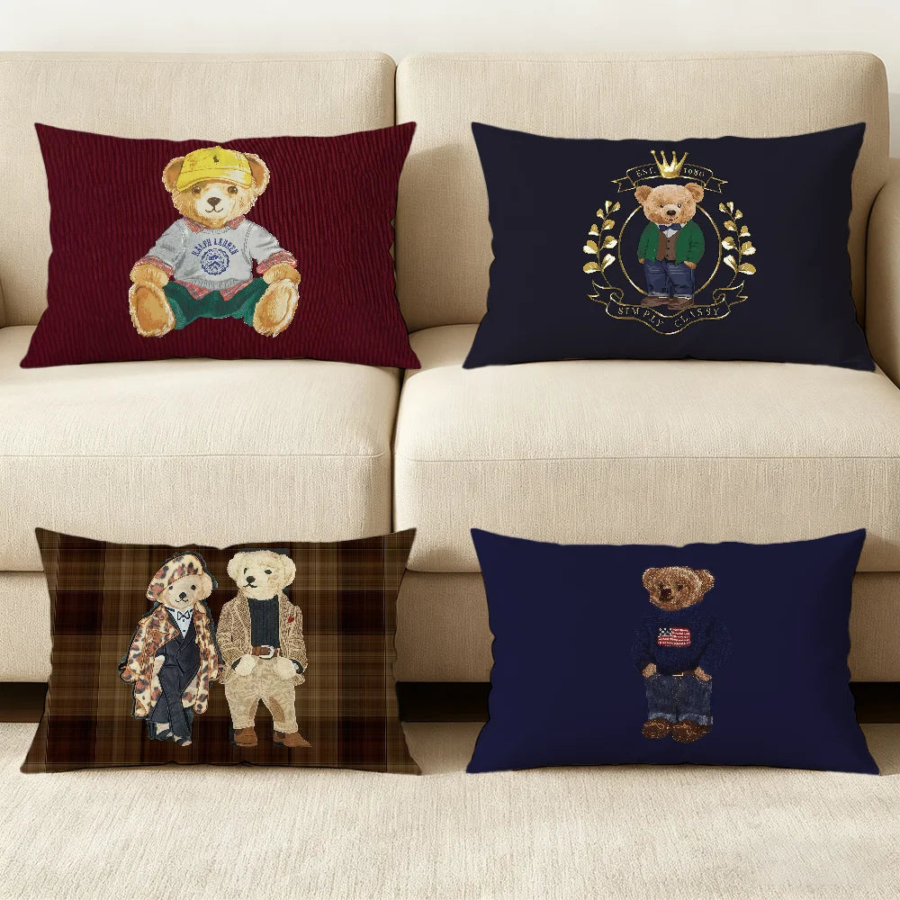 housse coussin ours peluche rouge noir polyester imprimé vintage élégant 30x50cm 40x60cm 50x70cm 48x74cm