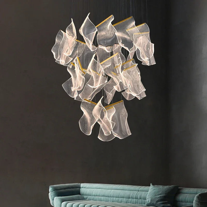 suspension lumineuse contemporaine dorée organique ondulée chaînes suspendues flux lumineux élevé certification rohs ul