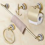 accessoires salle bain doré motifs floraux classique serviette papier toilette savon fixations murales ensemble