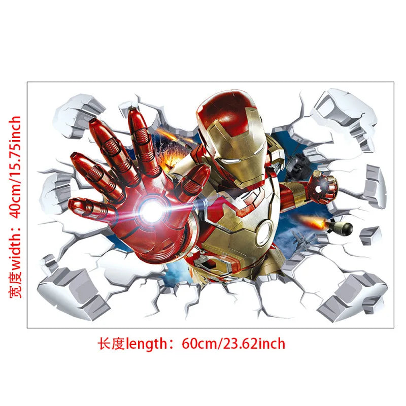 sticker mural 3d super héros hulk iron man captain america thor rouge bleu vert