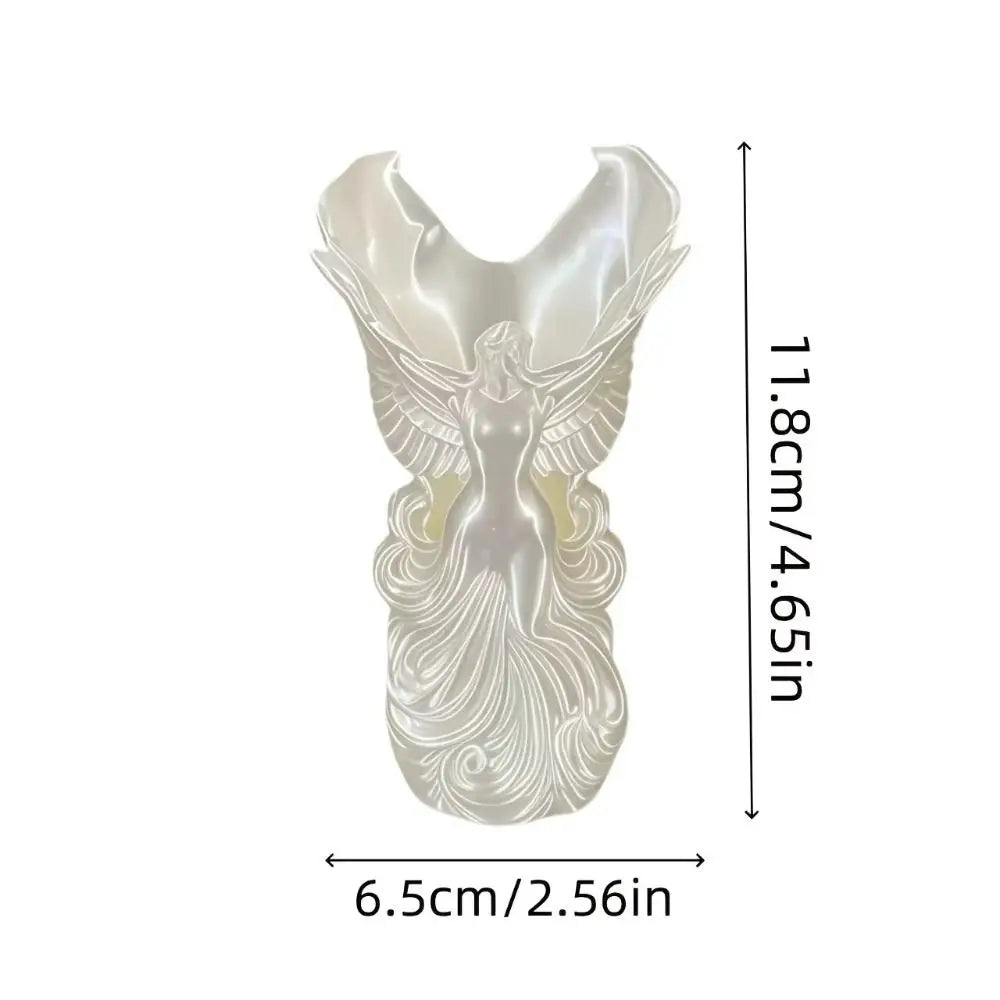vase decoratif ange blanc art deco ondulations ailes deployees table fleurs objetos