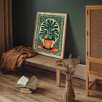 impression botanique toile verte rétro monstera deliciosa plante deco chambre salon(vertical)