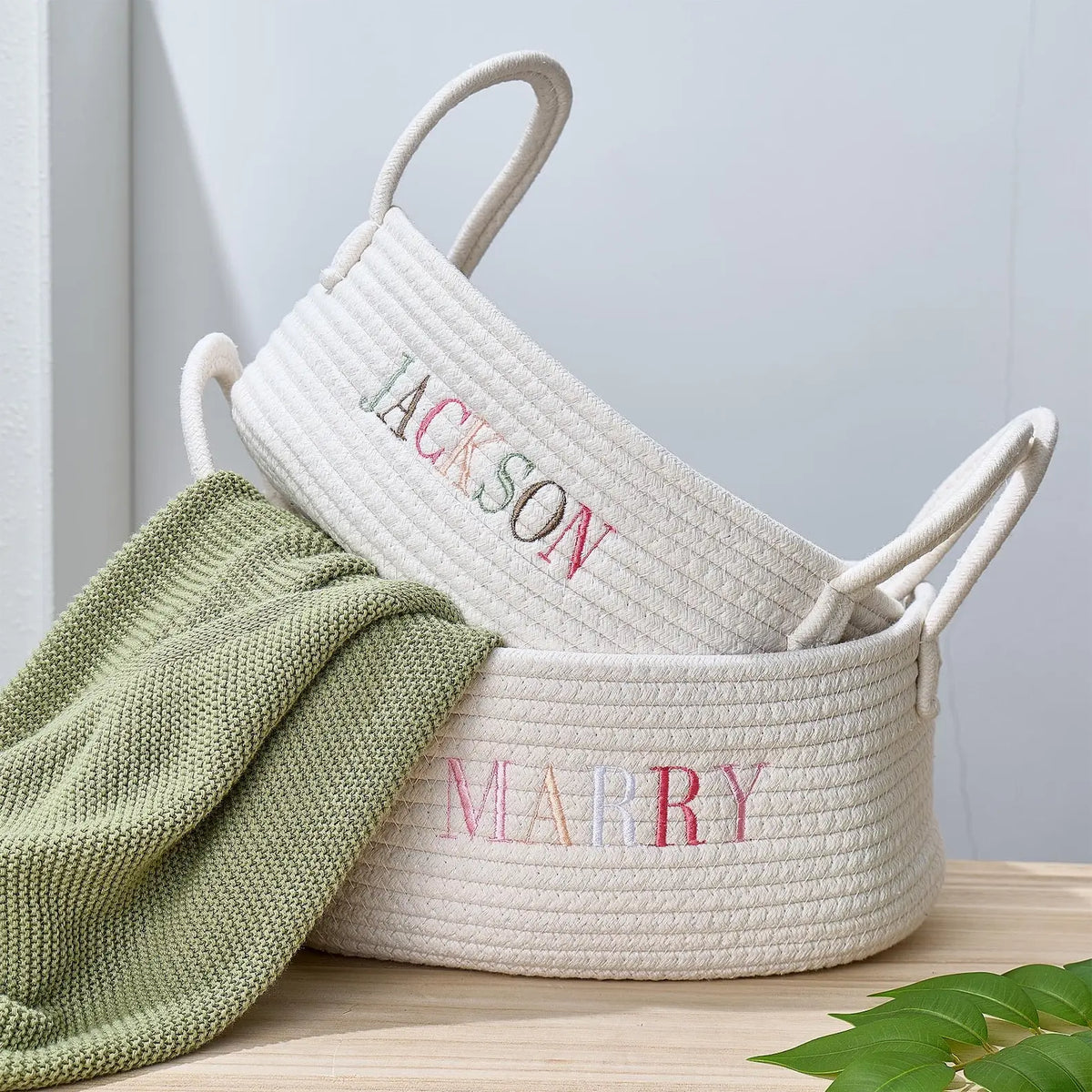 panier tissé pliable rangement blanc moderne respectueux environnement nom personnalisé
