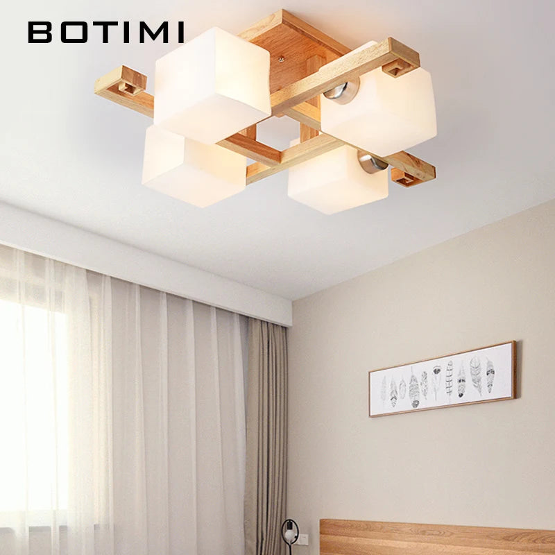 lampe moderne bois verre cubes géométriques blanc doré 10 15 mètres carrés