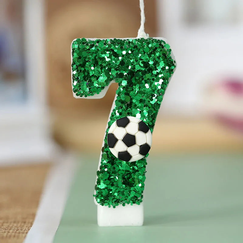 bougies anniversaire numérotées vertes paillettes ballon football décoratives enfants gâteau fête sportive