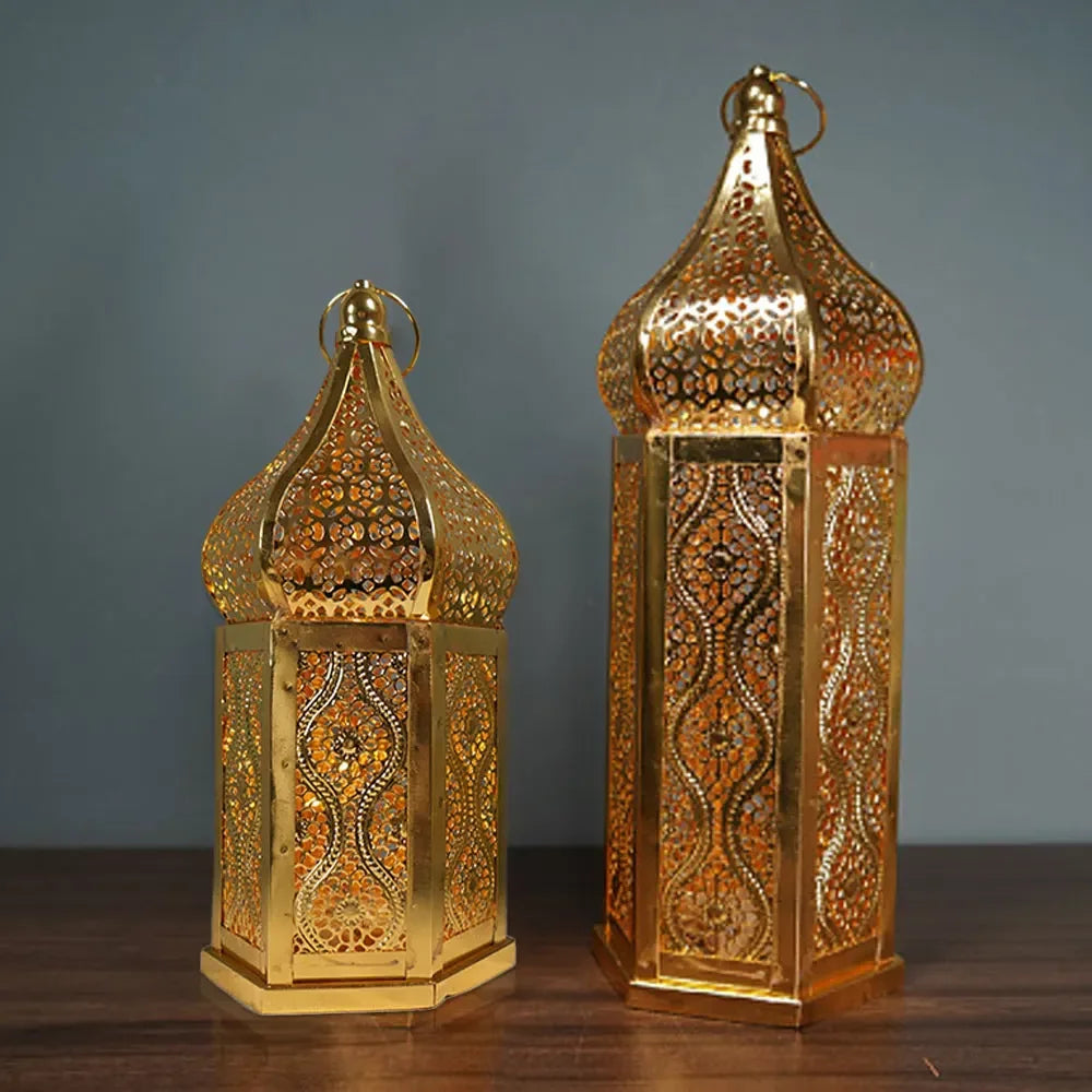 lanternes métal or ajourées marocain oriental décoration intérieur extérieur anneaux accrochage eïd festive