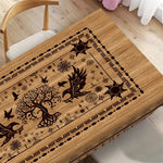 nappe viking arbre vie oiseaux runes beige noire moderne rectangle polyester réutilisable table cuisine