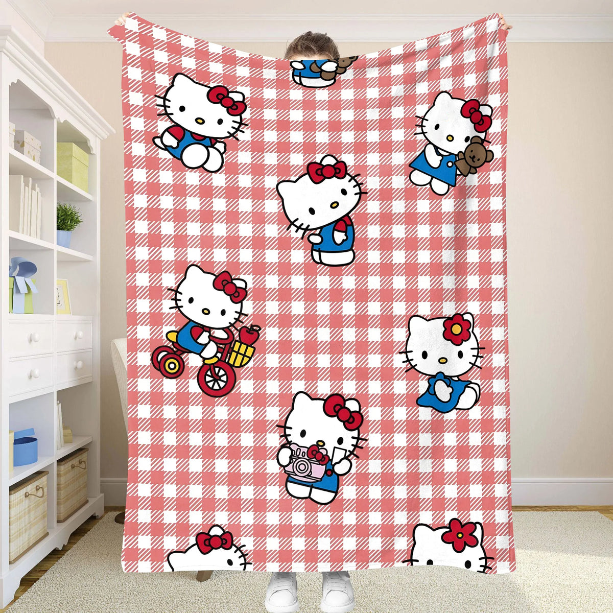 couverture polaire hello kitty bleu rouge jaune carreaux moderne enfant clips hand wash machine