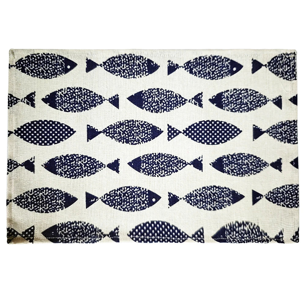 serviettes table tissu coton polyester motif océan poisson sirène marine moderne bleu