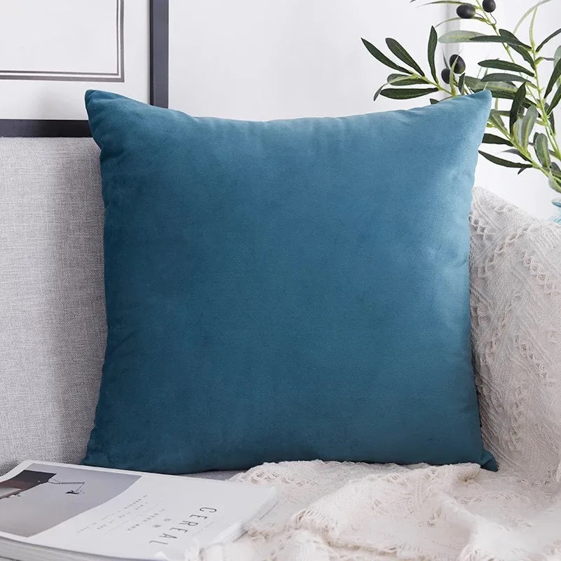 housse coussin velours bleu clair moderne 45x45cm machine laver sans rembourrage