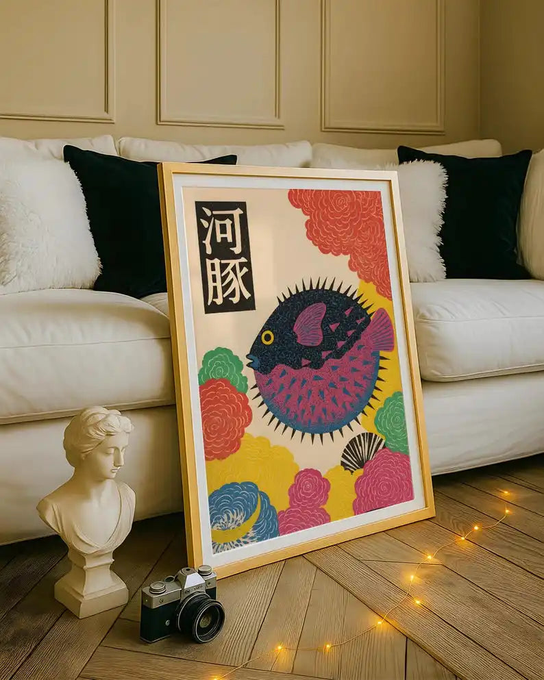 affiche moderne poissons coraux motifs floraux toile rectangle vertical salon chambre