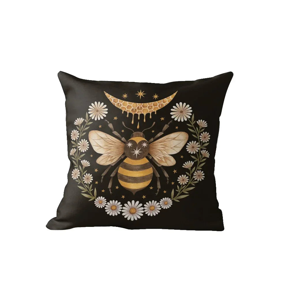 housse coussin carrée velours noir motif papillon fleur vintage décoration salon canapé 45x45