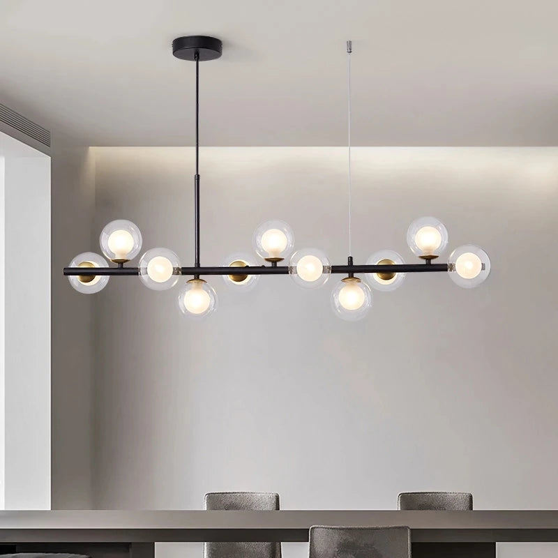 suspension luminaire moderne boule verre blanc translucide salon cuisine salle manger led noir