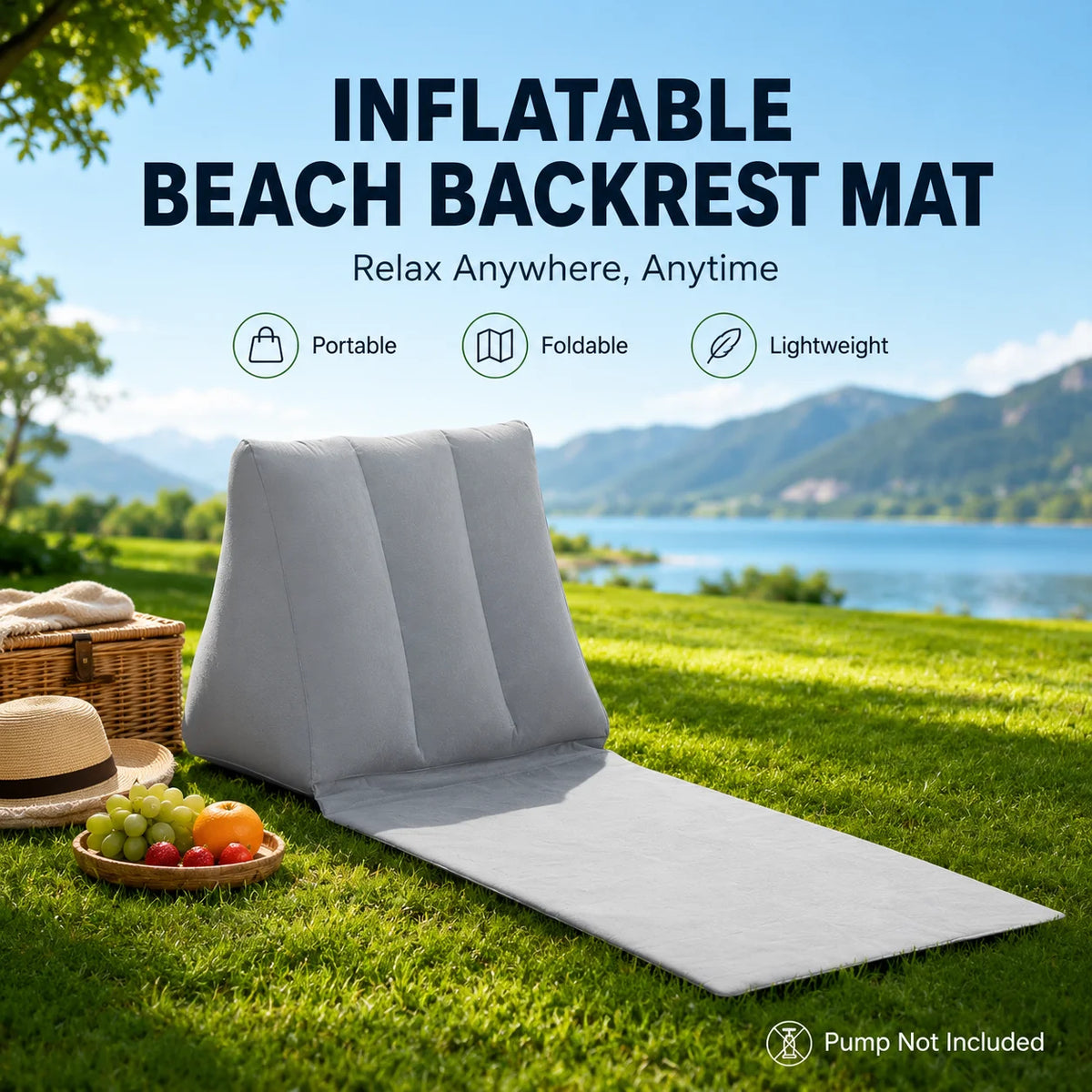 matelas gonflable dos gris velours doux portable pliable léger valve
