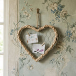 cadre mural tressé rustique boho chic forme cœur naturel clips ruban noir