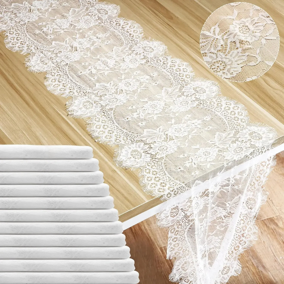 nappe dentelle blanche romantique decoration table mariage theme anniversaire festive 30cmx300cm