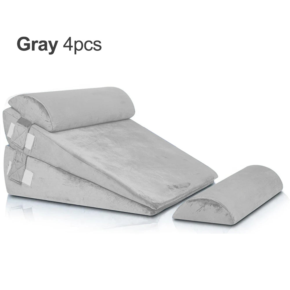 coussin coin mousse mémoire forme ergonomique tissu polyester velours gris confortable relaxant rouleau cylindrical