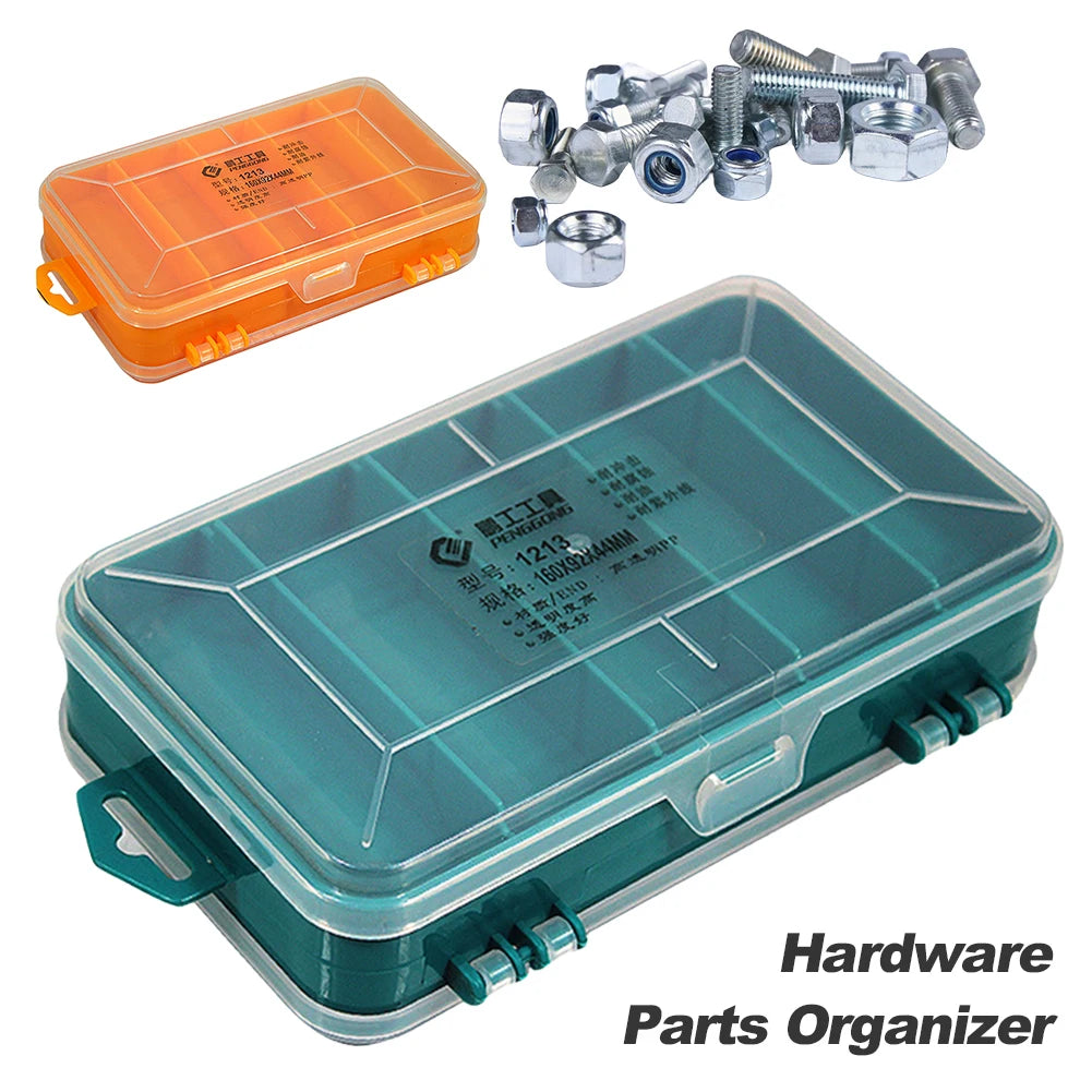 Boîte de rangement double face bleue transparente pour vis et outils