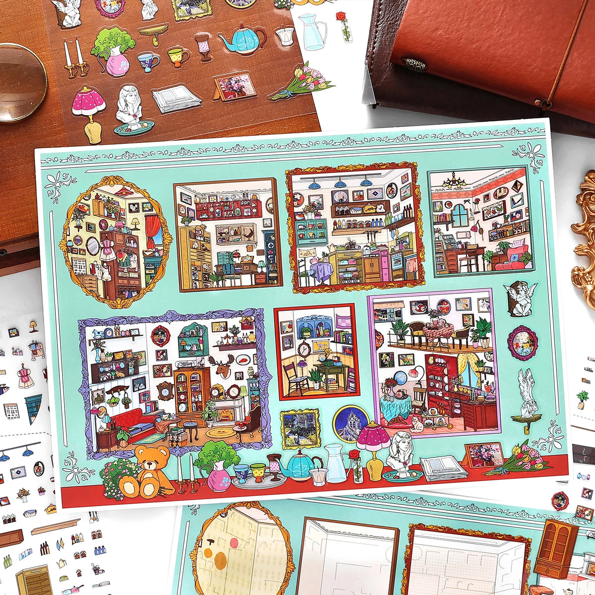 sticker maison repositionnable feuilles stickers illustrations détaillées miniature ambiance chaleureuse animaux meubles plantes objets