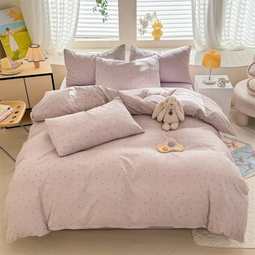 ensemble literie enfantin housse couette fleurs animaux rose beige points coussin lapin chien