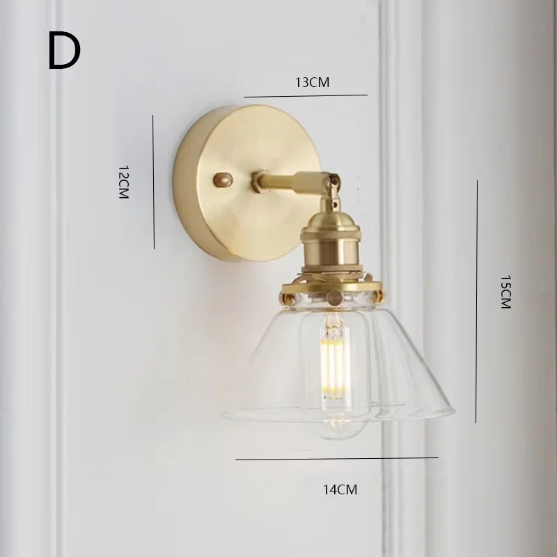 applique murale industrielle vintage or transparent led verre abat jour éclairage chambre couloir nordique