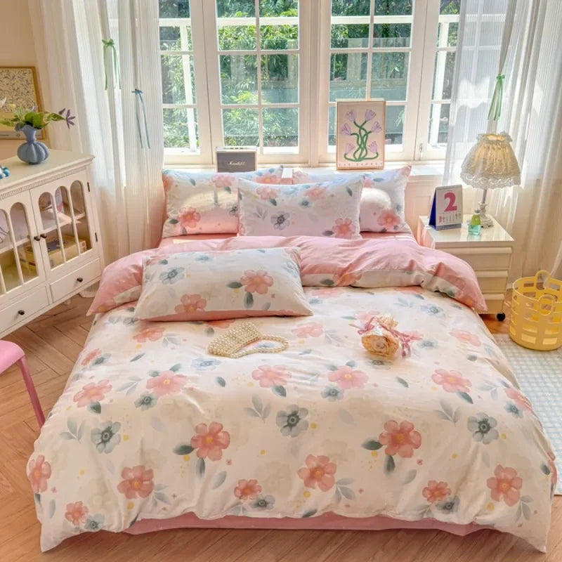 ensemble literie floral vintage 100 coton blanc rose vert bleu beige