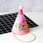 chapeaux fête anniversaire enfant garçon fille imprimé happy birthday motifs floraux dorés multicolores classiques