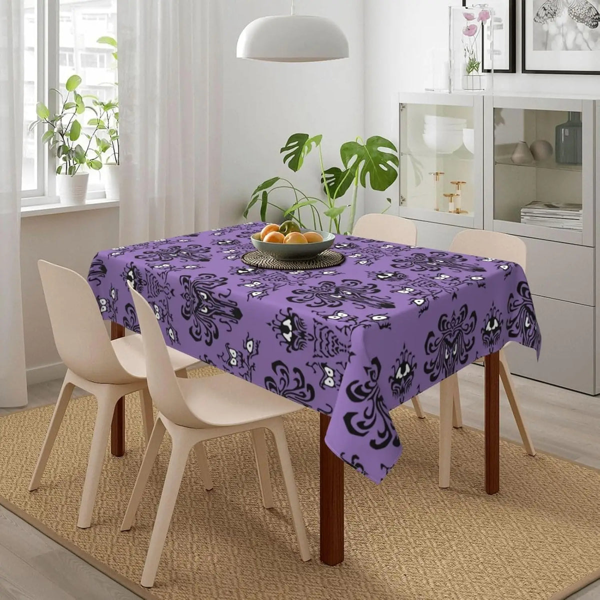 nappe moderne motif floral oeil violet noir blanche table halloween maison campingextérieur