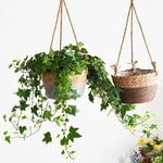 panier suspendu tissé fibres naturelles beige gris vert rustique boho chic cordelette plante verteintérieurextérieurDecorationMaison