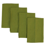 Ensemble de quatre carrés de tissu vert olive, parfaits pour la couture, les travaux manuels ou la décoration.