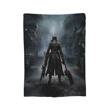 couverture polaire douce motif gothique sombre personnage ville noire gris blanc maison voyage