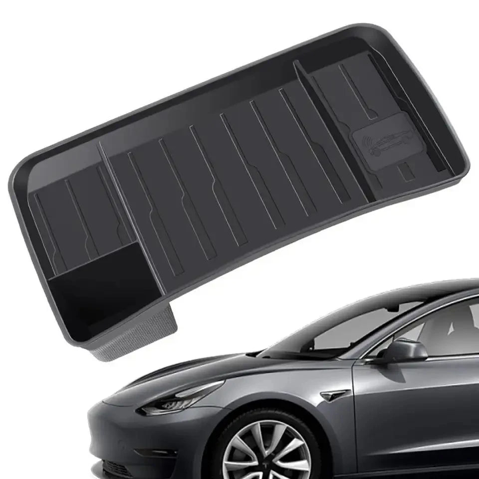 organisateur voiture tesla model rangement noir tissues smartphone cartes bancaires minimaliste utilitaire