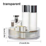 organisateur cosmétiques transparent moderne poignées dorées flacons lotion parfum crème nettoyant sérum baume moussant