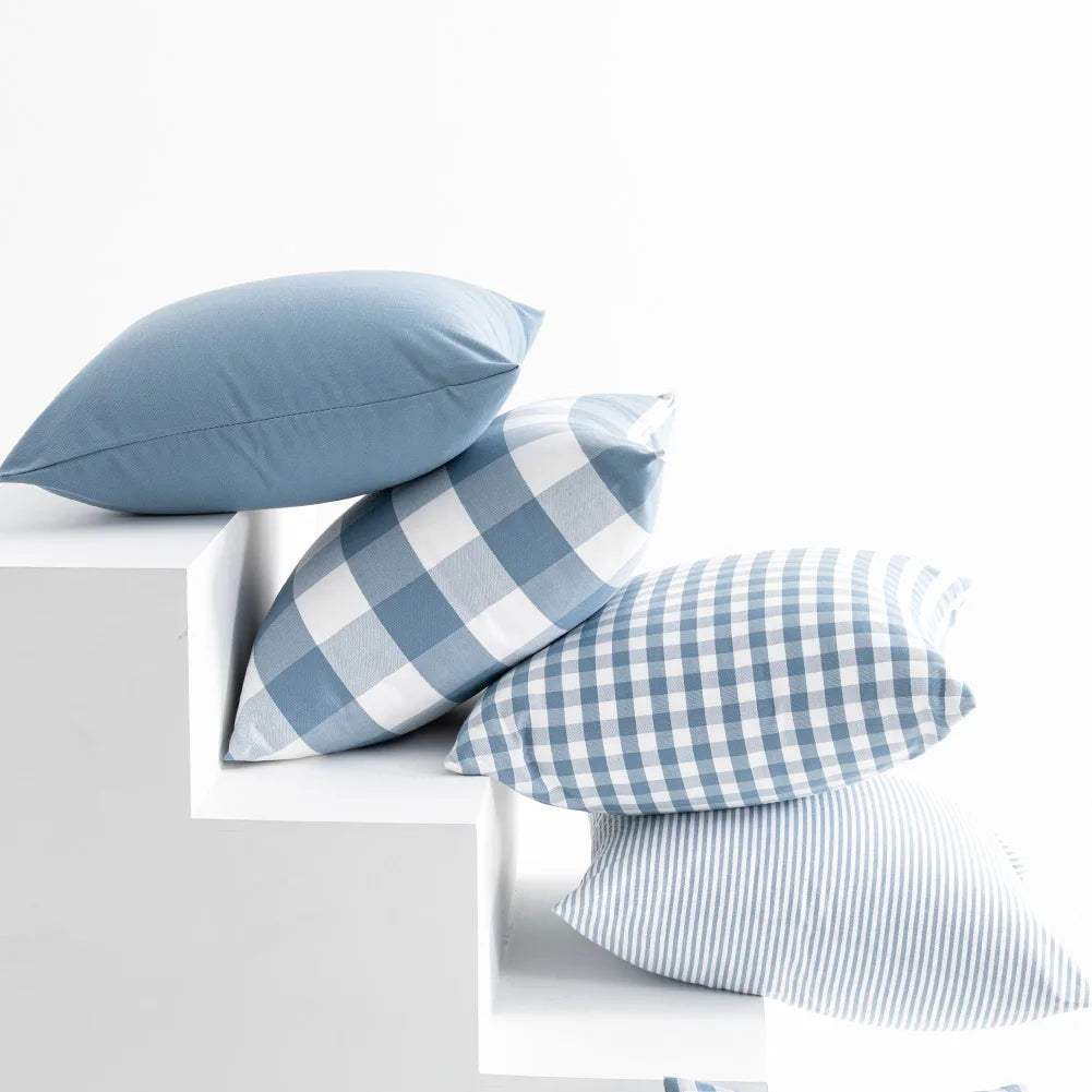 taies d'oreiller bleu clair plaid carreaux moderne polyester 30x50 45x45 cm coussins décoratifs