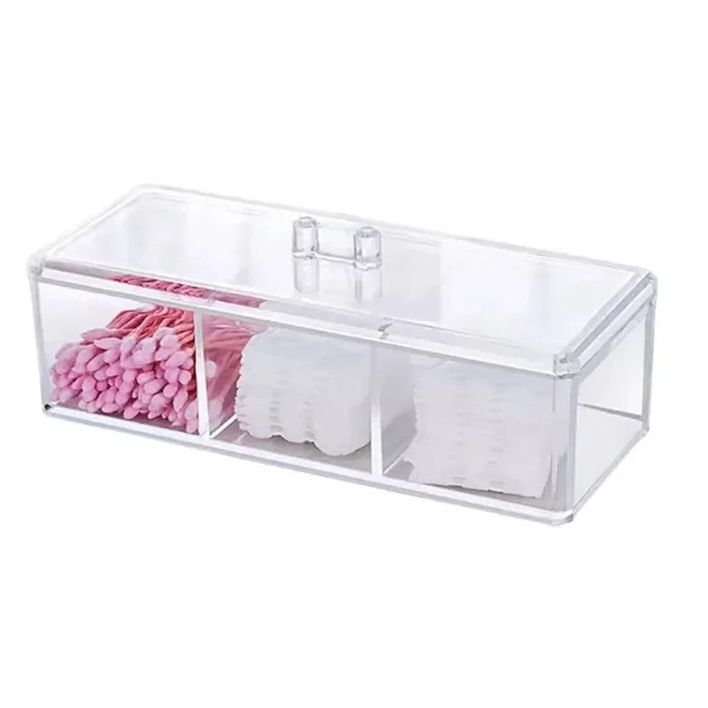 boîte rangement transparente multi compartiments clips moderne bâtonnets coton serviettes papier savon minimaliste organisation