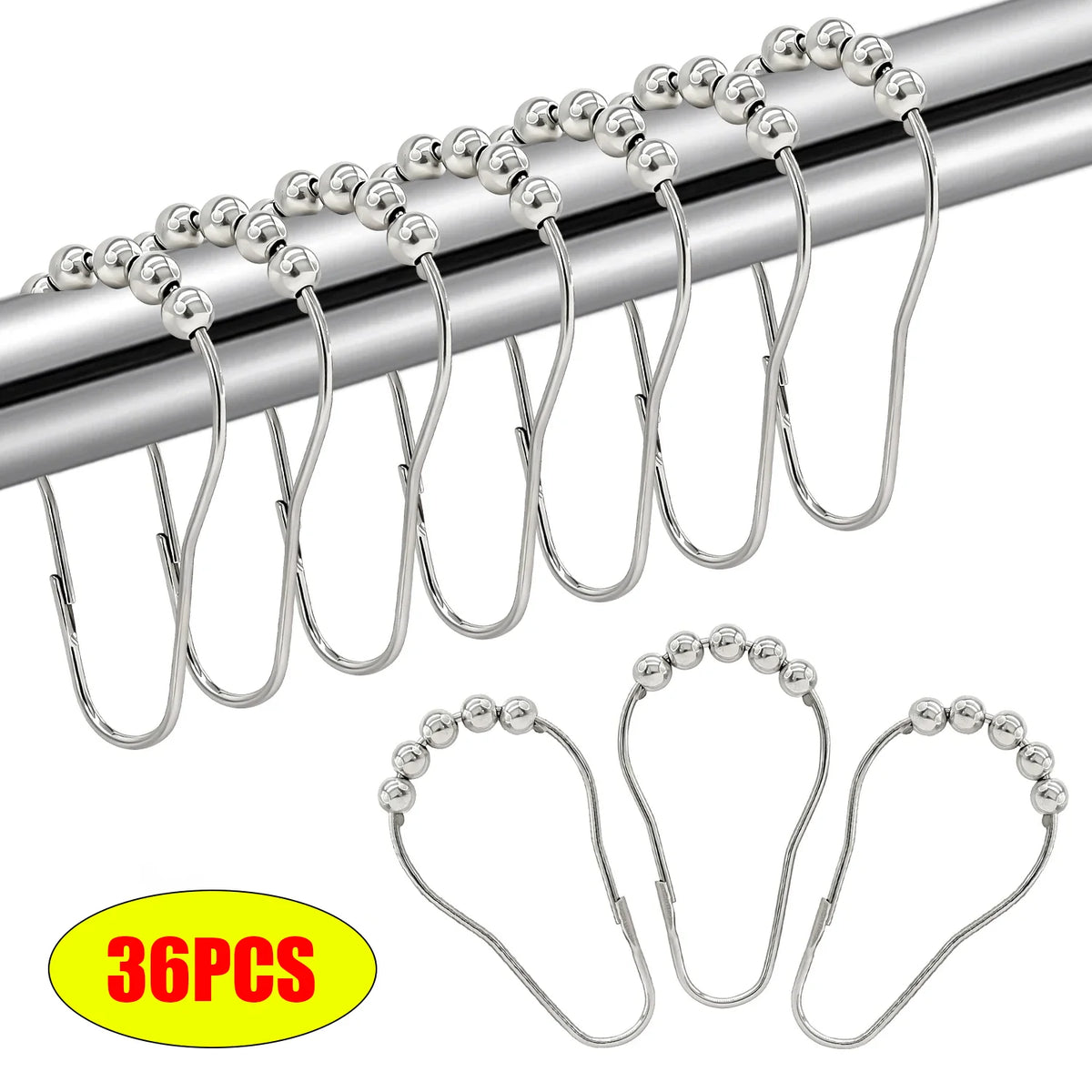 boucles rideau douche argentées modernes salle bain 12pcs 24pcs 36pcs
