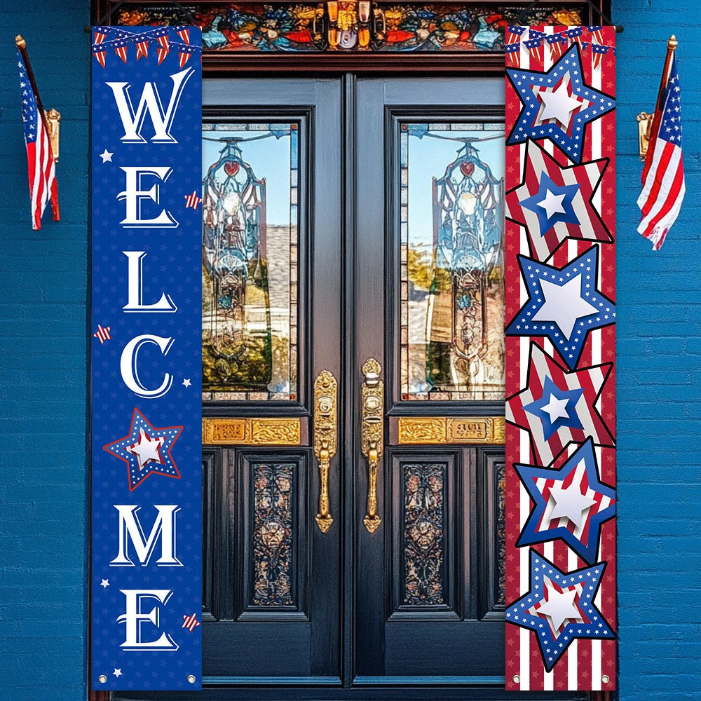 bannière décorative étoiles américaines welcome bleu blanc rouge fête anniversaire clips polyester 180cm