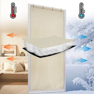 rideau isolant thermique porte entrée beige noir blanc tissu doublure rembourrée métalliques moderne minimaliste