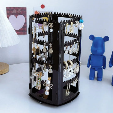 présentoir rotatif bijoux transparent noir minimaliste moderne fixations rangement clips boucles d'oreilles